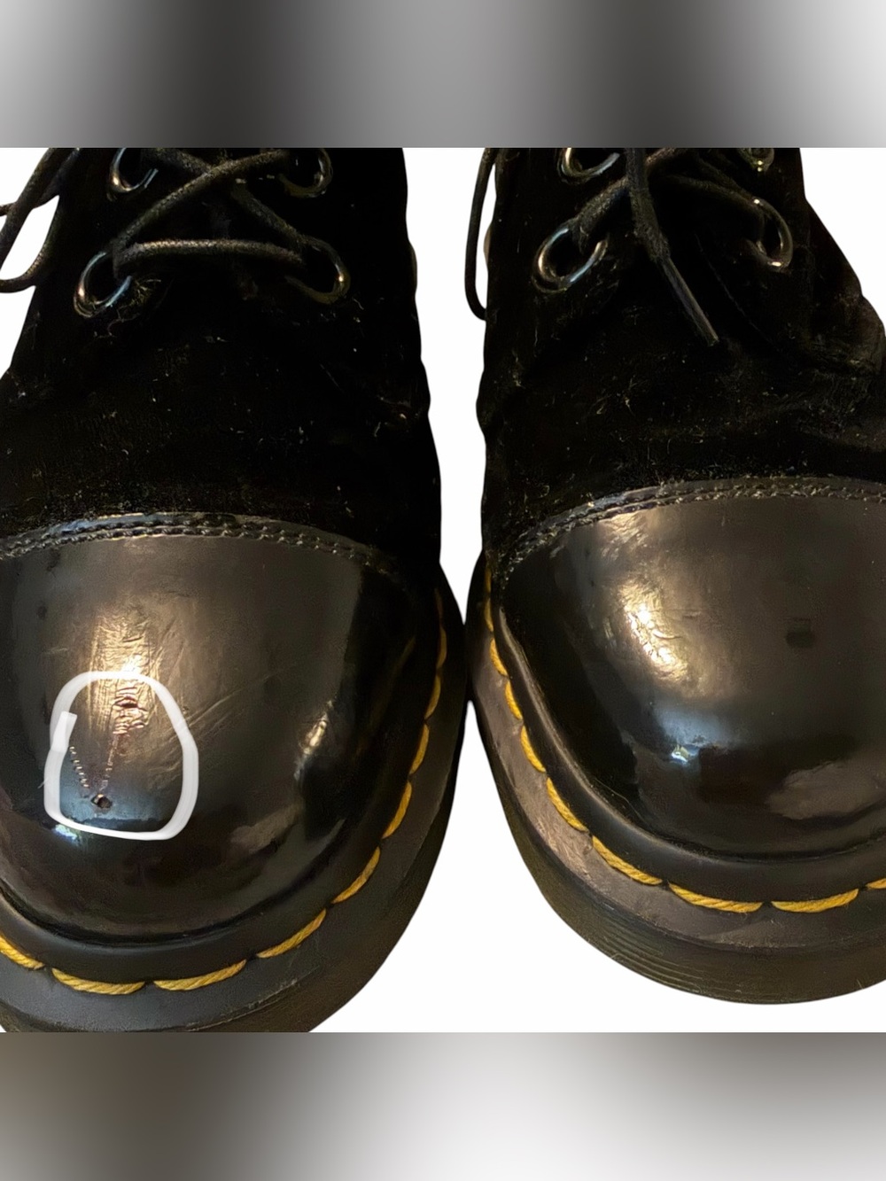 Dr Martens ~ Black Velvet Shoes ~ Velvet w/ Patent Leather Toes & Heel Strip - Picture 9 of 9